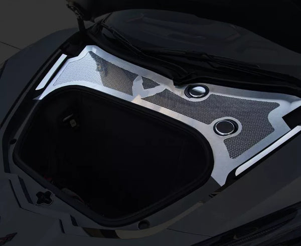 2020-2026 C8 Corvette - Front Wiper Cowl Brushed Stainless W/Polished Perforated Insert | Brushed Stainless Steel