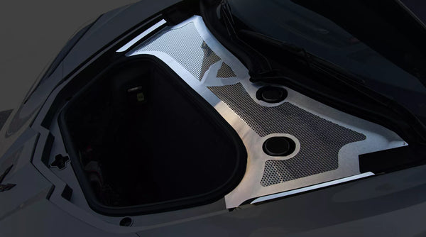 2020-2026 C8 Corvette - Front Wiper Cowl Brushed Stainless W/Polished Perforated Insert | Brushed Stainless Steel
