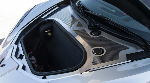 2020-2026 C8 Corvette - Front Wiper Cowl Brushed Stainless W/Polished Perforated Insert | Brushed Stainless Steel