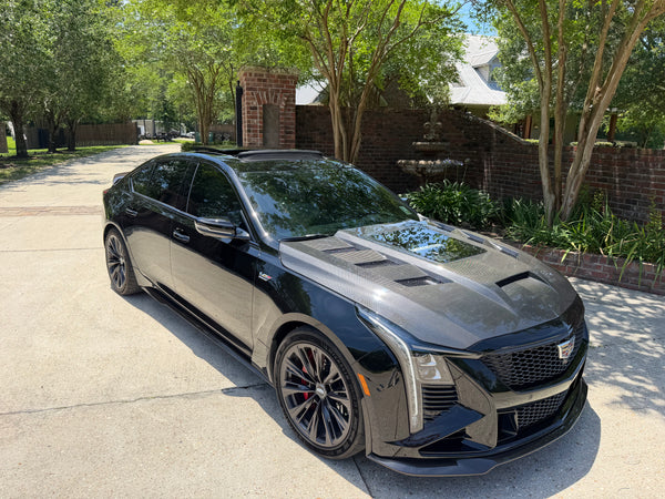 2020-2026 Cadillac CT5 / V-Blackwing Type-Terminator w/Glass Double Sided Carbon Fiber Hood, Top Gloss, Bottom Matte