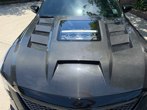 2020-2026 Cadillac CT5 / V-Blackwing Type-Terminator w/Glass Double Sided Carbon Fiber Hood, Top Gloss, Bottom Matte