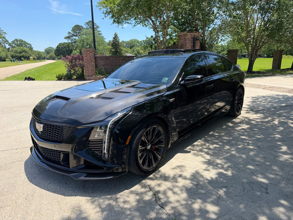 2020-2026 Cadillac CT5 / V-Blackwing Type-Terminator w/Glass Double Sided Carbon Fiber Hood, Top Gloss, Bottom Matte