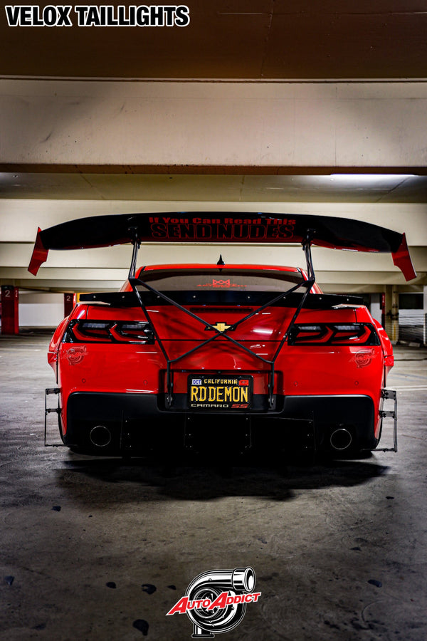 2014-2015 CHEVY CAMARO VELOX LED TAILLIGHTS GLOSS BLACK/RED LENS