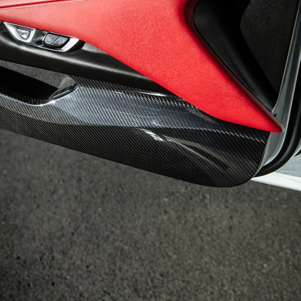 Corvette C8 Dry Carbon Fiber Interior Front Lower Door Kick Panel Cover Overlays