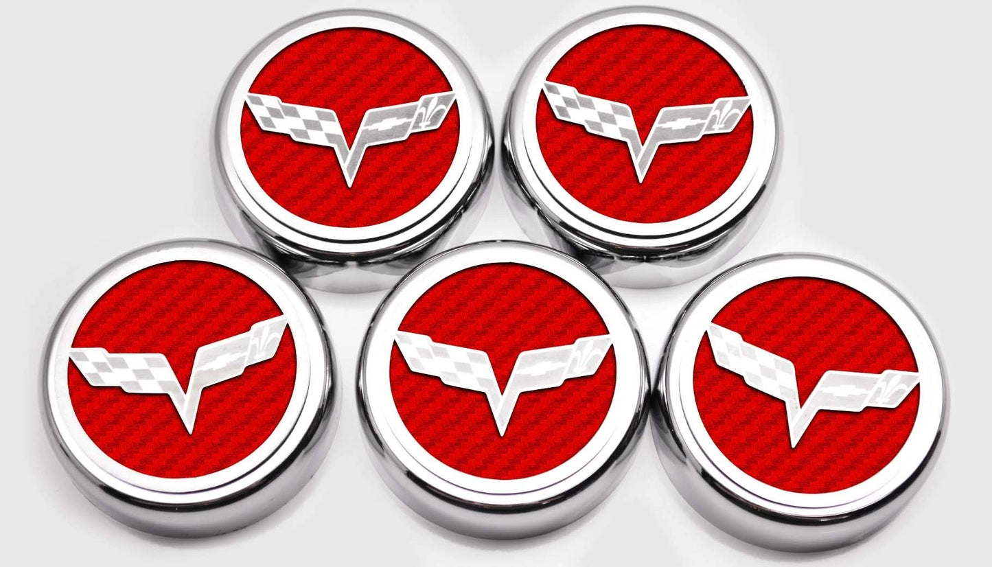 2005-2013 C6 Corvette - Crossed Flags Logo Fluid Cap Covers 5Pc Auto Transmission | Choose Color