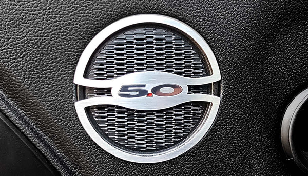 2015-2022 FORD MUSTANG - DOOR SPEAKER TRIM MIDRANGE 5.0 STYLE | BRUSHED STAINLESS STEEL