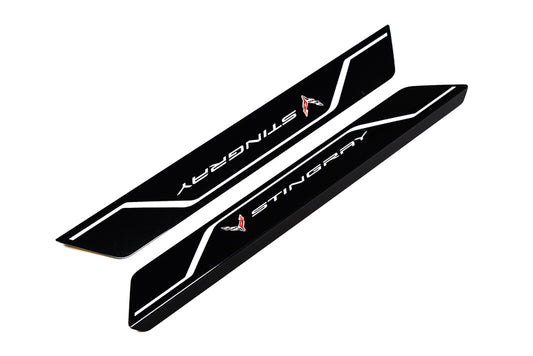 AMT C8 Corvette Carbon Flash "STINGRAY" Door Sill Plate Covers - Choose Color