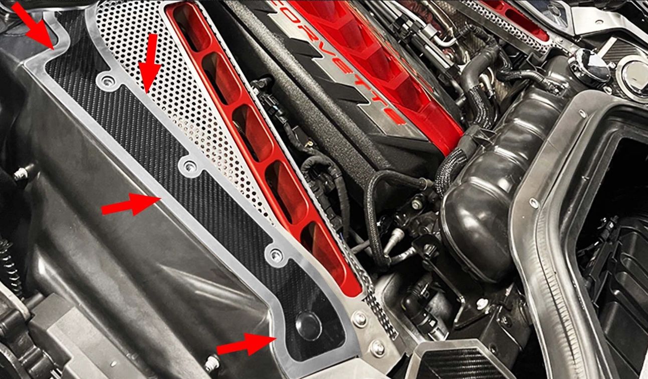 HTC C8 Corvette Engine Frame Covers Carbon Fiber with Brushed Trim