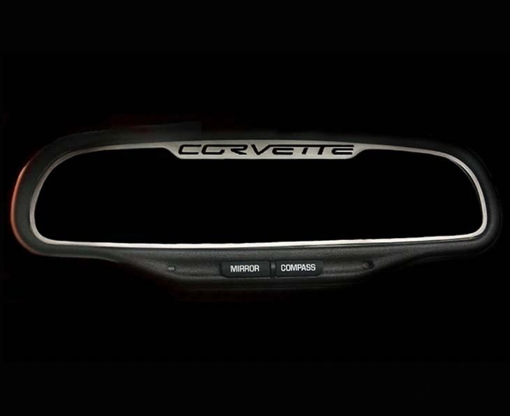 2005-2013 C6 Corvette - CORVETTE Style Rear View Mirror Trim | Brushed Stainless