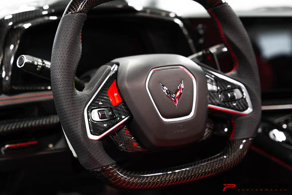 CCS C8 Corvette Steering Wheel Black Side Covers - 1LT Only - NON HEATED