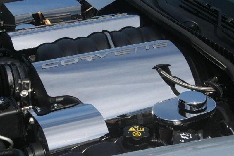 2008-2013 C6/GS Corvette - Fuel Rail Covers w/CORVETTE script | Polished Stainless Steel, Dry Sump Opt.