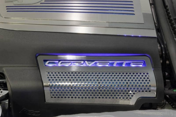 2009-2013 Corvette ZR1 only - Illuminated Engine Shroud Perforated Side Inserts 2Pc| Stainless, Choose LED Color