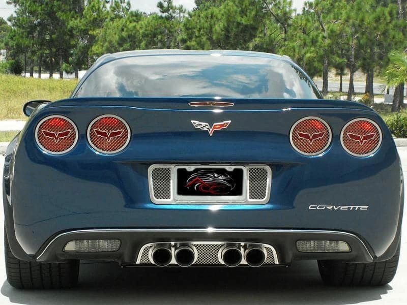 2005-2013 C6 Corvette - 5th Brake Light Trim Crossed Flags Style | Polished Stainless Steel