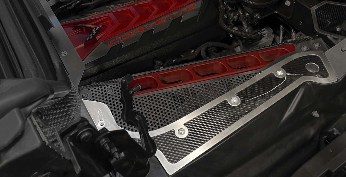 HTC C8 Corvette Engine Frame Covers Carbon Fiber with Brushed Trim