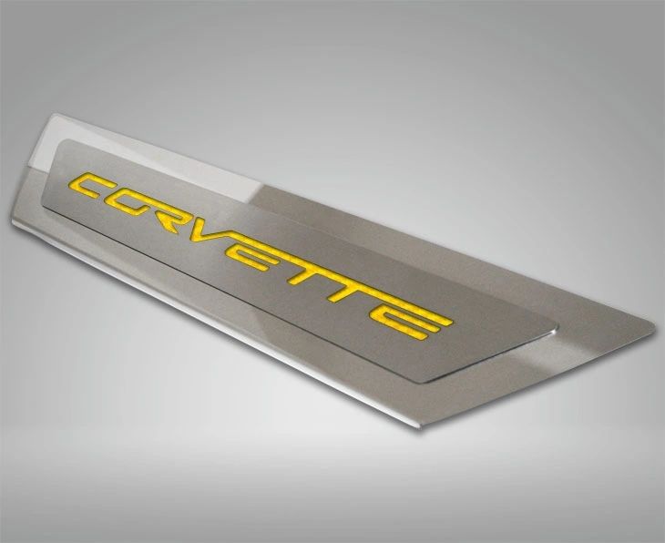 2005-2013 C6 Corvette - Outer Door Sills 'CORVETTE' Inlay 2Pc | Polished Stainless & Carbon Fiber