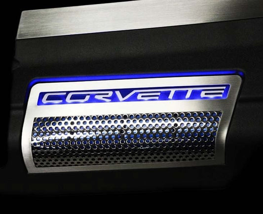 2009-2013 Corvette ZR1 only - Illuminated Engine Shroud Perforated Side Inserts 2Pc| Stainless, Choose LED Color