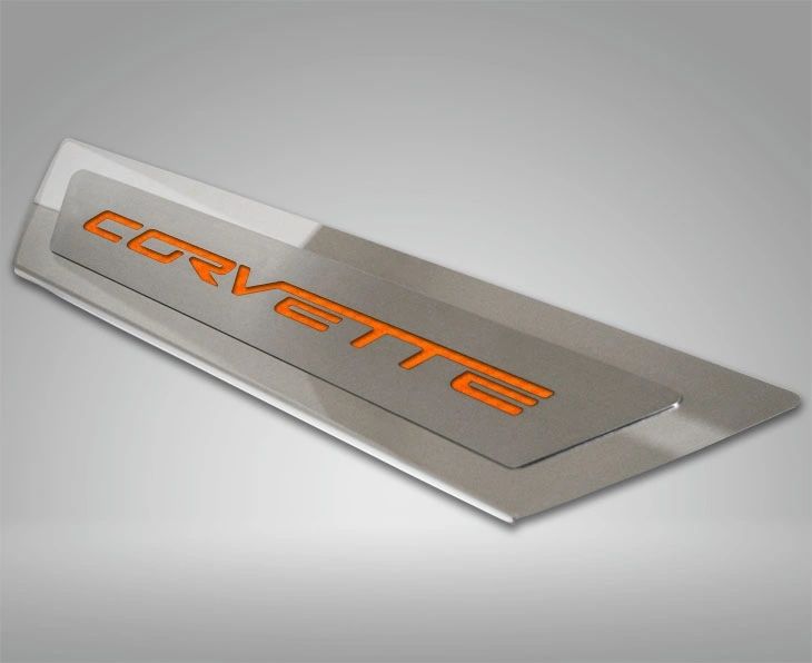 2005-2013 C6 Corvette - Outer Door Sills 'CORVETTE' Inlay 2Pc | Polished Stainless & Carbon Fiber