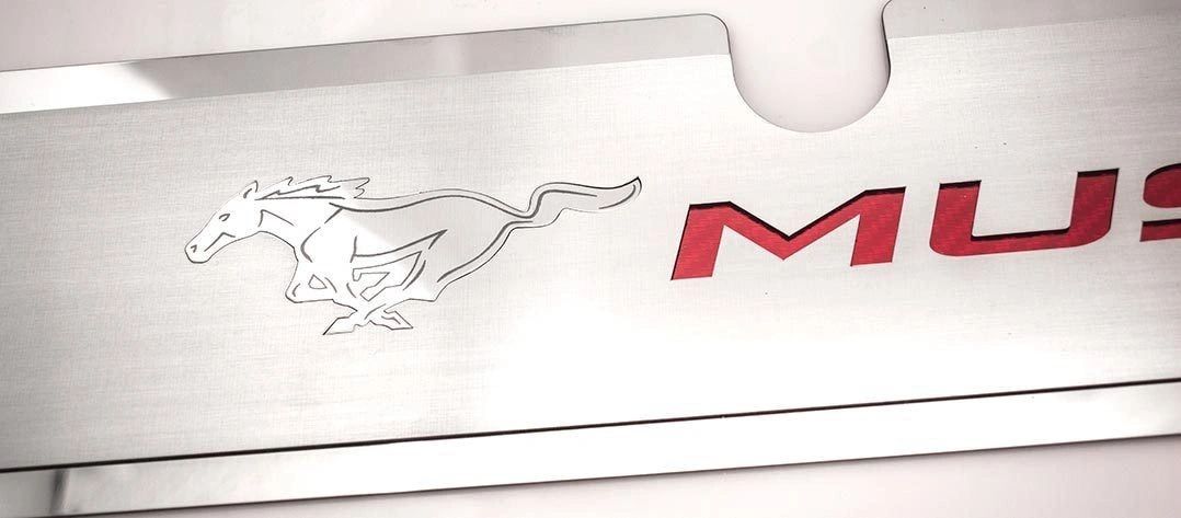 2015-2017 Mustang GT - Radiator Cover Vanity Plate 'PONY & MUSTANG' | Brushed, Choose Inlay Color