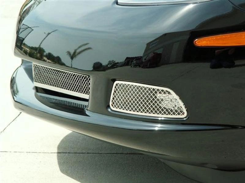 2005-2013 C6 Corvette - Driving Light Covers Laser Mesh 2Pc | Polished Stainless Steel