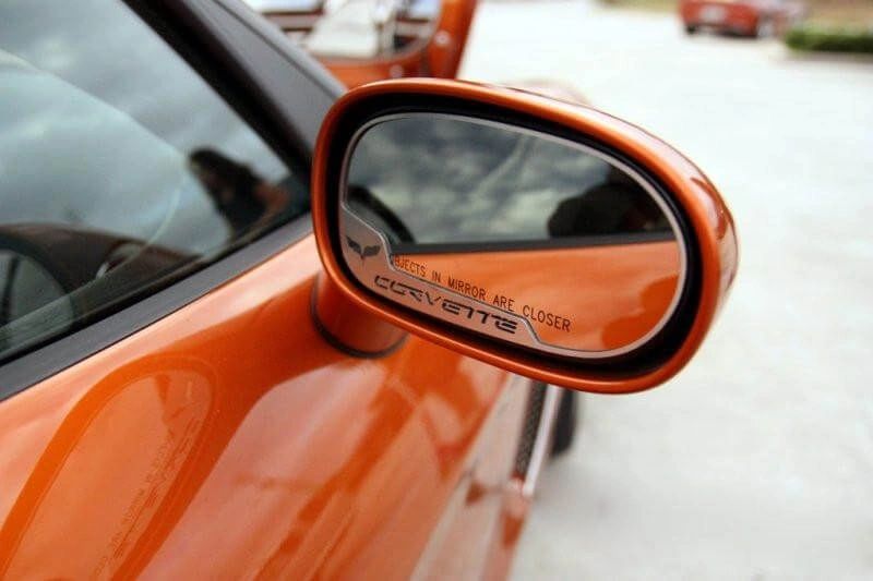 2005-2013 C6 Corvette - Side View Mirror Trim Crossed Flags Style 2Pc [Standard] | Brushed Stainless