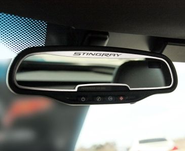 2014-2019 C7 Corvette - Rear View Mirror Trim w/Etched STINGRAY [AutoDim] | Brushed Stainless Steel