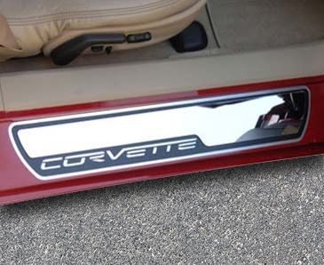 2005-2007 C6 Corvette - Outer Stock Pad Door Sills Inserts 2Pc | Polished Stainless Steel