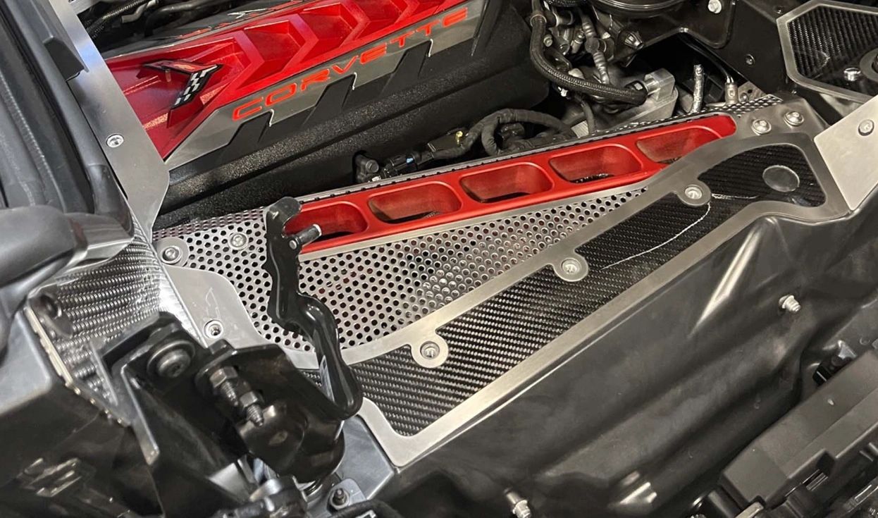 HTC C8 Corvette Engine Frame Covers Carbon Fiber with Brushed Trim