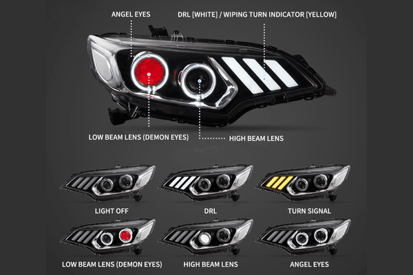 Honda Fit/Jazz 3rd Gen(GK/GH/GP) Black Demon Eyes Dual Beam Projector [Mustang Style] Headlights (2015 - 2020)