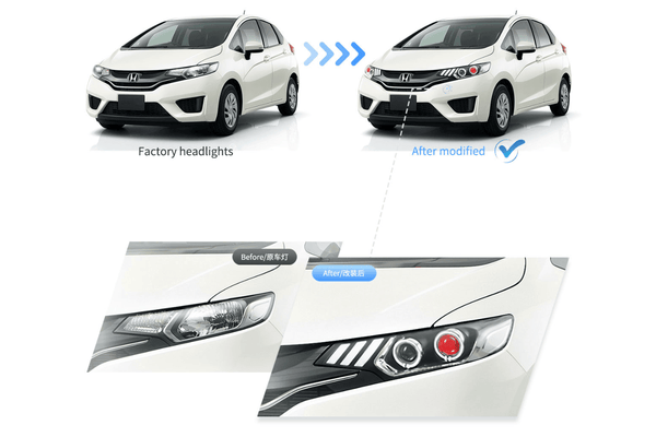 Honda Fit/Jazz 3rd Gen(GK/GH/GP) Black Demon Eyes Dual Beam Projector [Mustang Style] Headlights (2015 - 2020)
