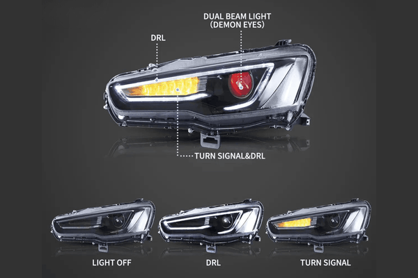 Mitsubishi Lancer Evo X GSR 10th Gen (CZ4A) Demon Eyes Dual Beam Projector Headlights (2008-2017)