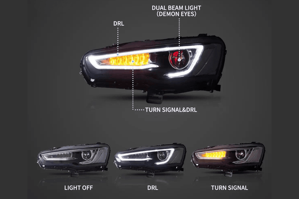 Mitsubishi Lancer Evo X GSR 10th Gen (CZ4A) Demon Eyes Dual Beam Projector Headlights (2008-2017)