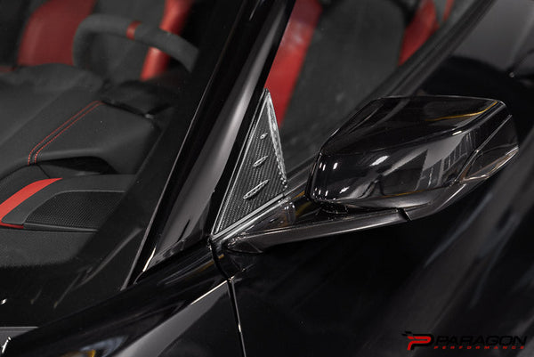 Paragon Performance C8 Corvette Carbon Fiber Anti-Buffeting A Pillar Trim Overlay