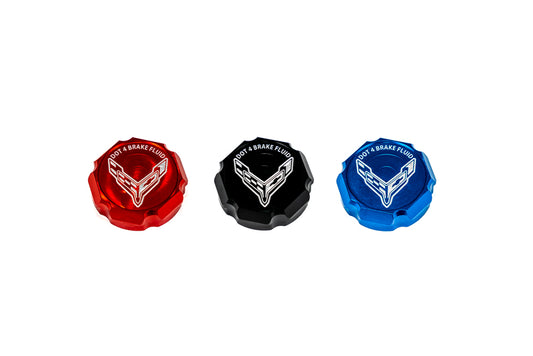 C8 "Corvette Flag" or "Paragon"  Billet DOT 4 Brake Fluid Cap Cover - Black, Blue or Red