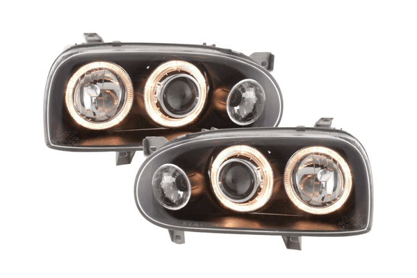 VW Golf 3 type 1HXO, 1 EXO Black Angel Eye Headlights (1991-1997)